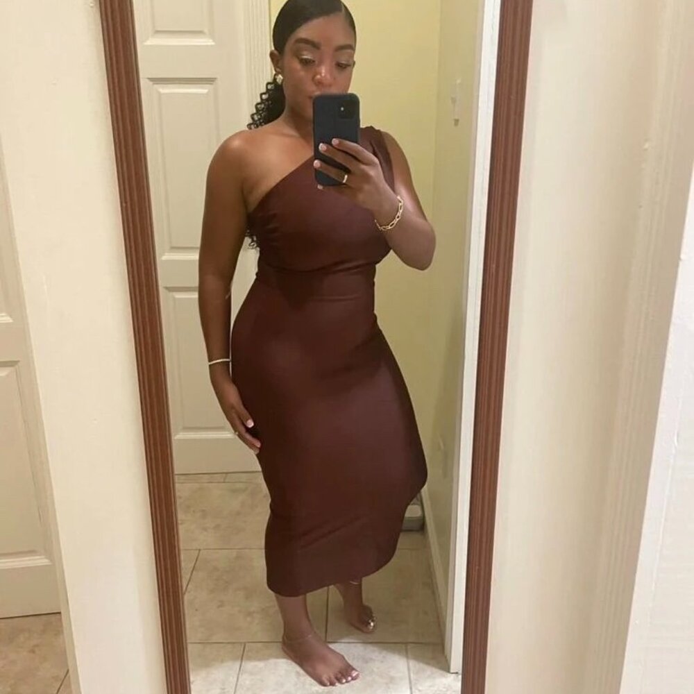 ADYCE One Shoulder Vintage Zip Back Bodycon Midi Bandage Dress